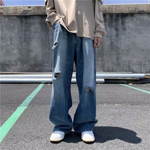2026夏季美式复古牛仔裤男薄款宽松大码高街ins直筒阔腿休闲长裤图片