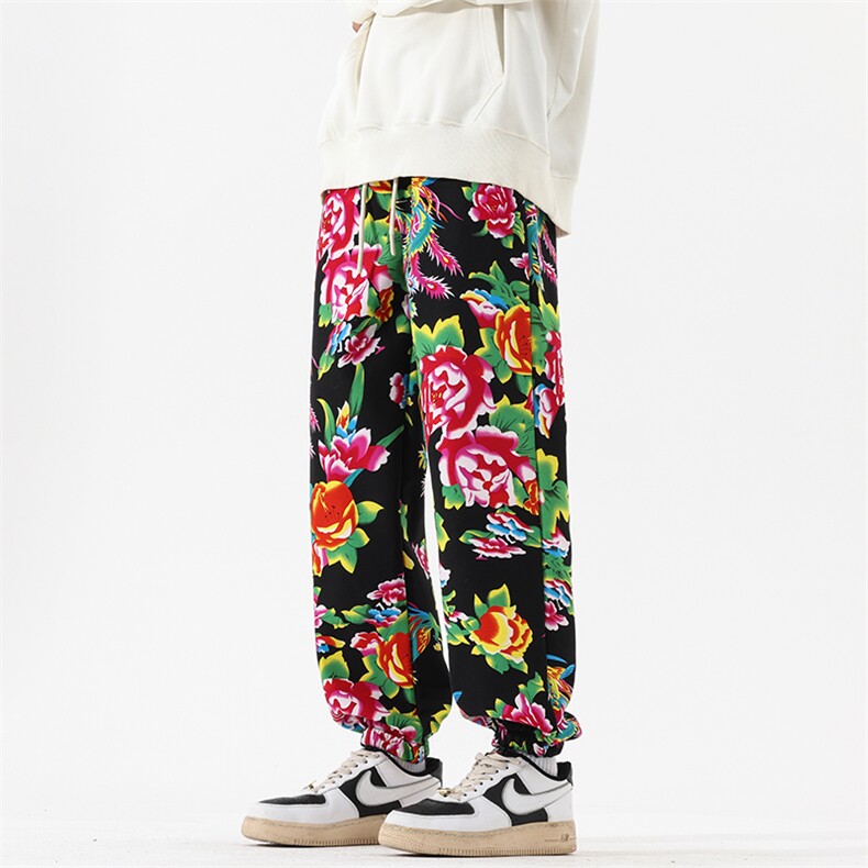 03潮民族风东北大花加绒裤宽松束脚裤棉裤潮XZ211-1-K2373-P55，男装民族服装，星座211-1