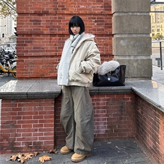 现货高品质美式高街冬季重磅硬挺短款座山雕毛领棉衣男女加厚外套，男装棉衣，电商A486-1