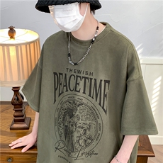 美式复古烧花麂皮绒休闲宽松大码短袖T恤男FST2401P30控48，男装T恤，电商B219B