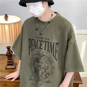 美式复古烧花麂皮绒休闲宽松大码短袖T恤男 FST2401 P30控48图片