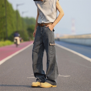 复古休闲裤男夏季美式高街hiphop工装长裤宽松百搭直筒裤子图片