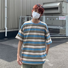 条纹T恤男士短袖韩版潮流拼色帅气2024夏季新款ins体恤ST345-P41，男装T恤，星座412-3
