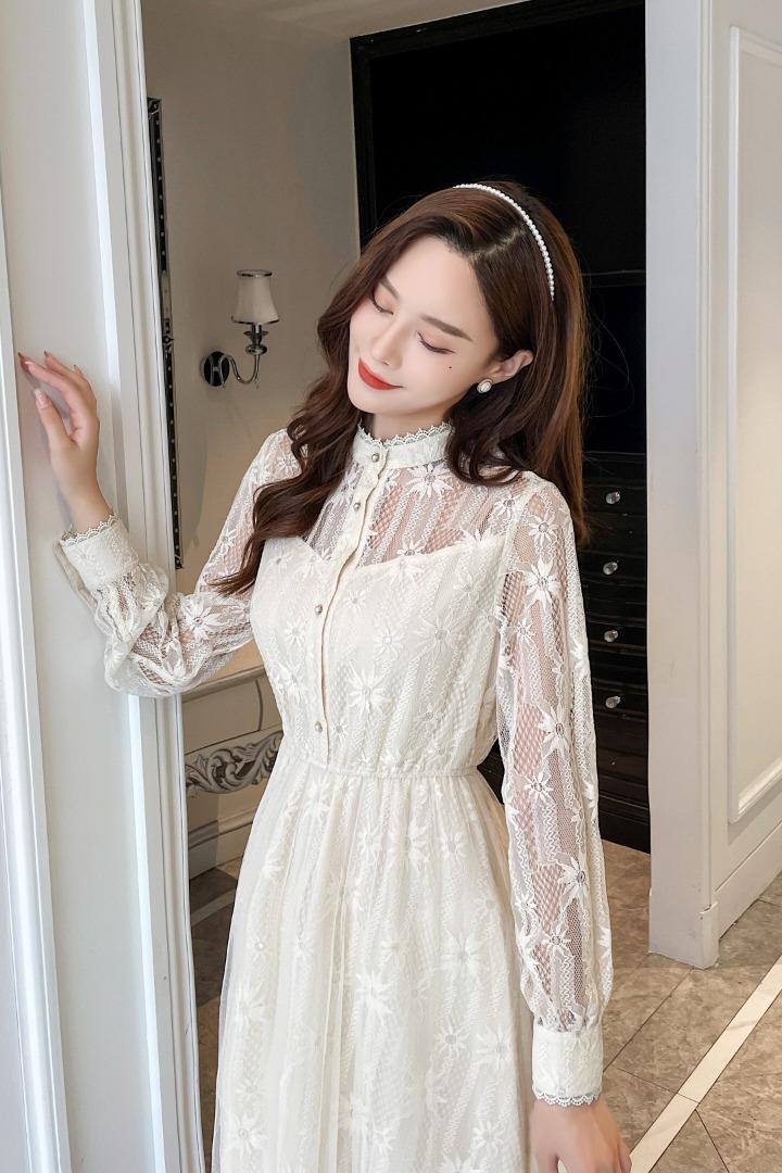 现货2021秋装新款百搭蕾丝连衣裙M-XXL,女装连衣裙,艾涵o