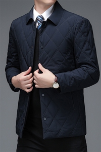 冬季新款男士翻领格子棉服中年商务休闲爸爸装棉衣加厚保暖外套图片