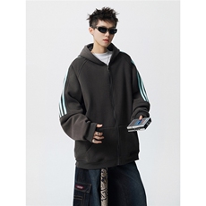 8XL-M秋冬美式运动三条杠条纹开衫卫衣连帽特大码宽松JK5206/P65，男装卫衣，电商B238