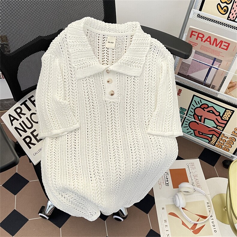 美式潮牌针织镂空短袖polo衫百搭休闲翻领T恤LT180P43，男装Polo衫，星座1013-1