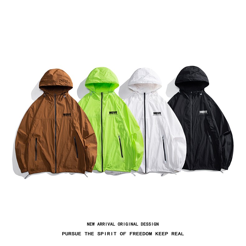 白底23夏季时尚百搭拉链连帽UPF50宽松薄款防晒衣外套F166P65控88，男装防晒衣，电商A247-1