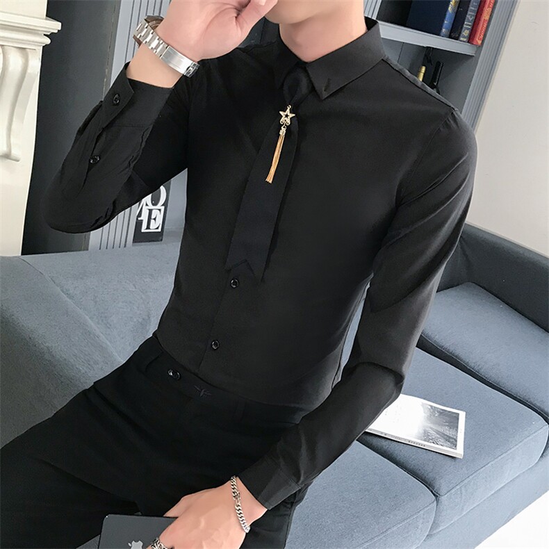 B302CS68潮男装夜店少爷工作服长袖衬衫送同款领带,男装衬衫,电商B216（原B302）