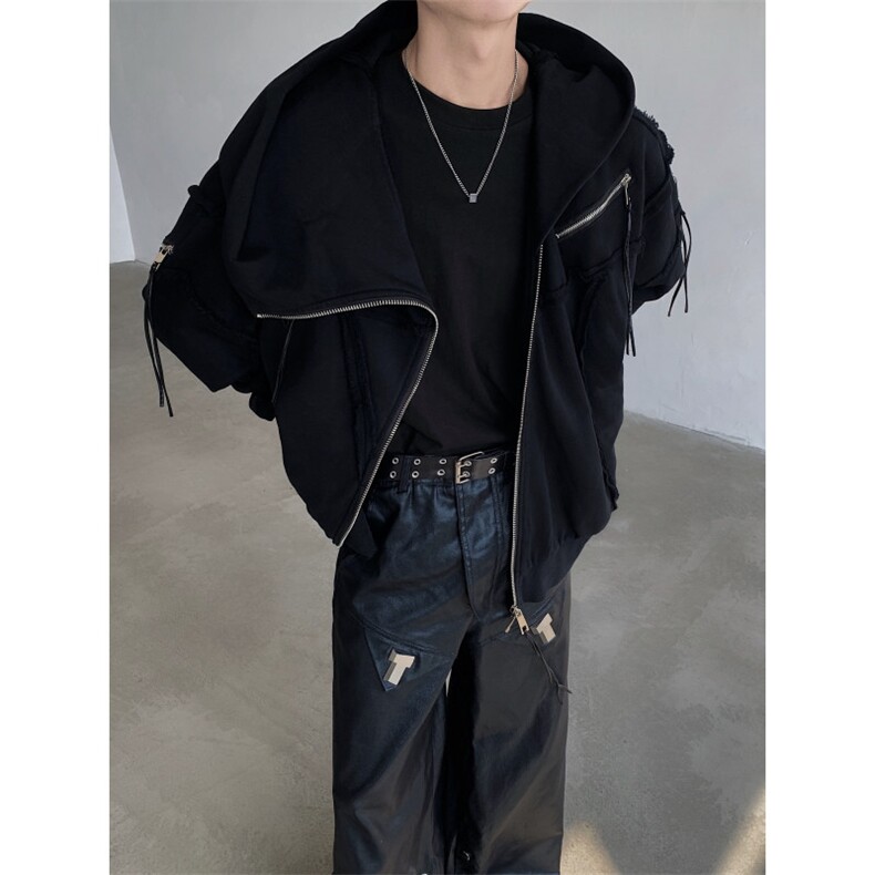 24秋冬男士设计感毛边重工解构拼接连帽拉链开衫卫衣WY26-p115,男装卫衣,电商B288