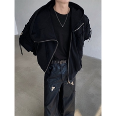 24秋冬男士设计感毛边重工解构拼接连帽拉链开衫卫衣WY26-p115，男装卫衣，电商B288