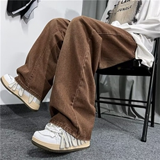 日系拉链水洗牛仔裤长裤男秋季新款潮流宽松直筒阔腿裤K4771-P45，男装牛仔裤，星座512-2