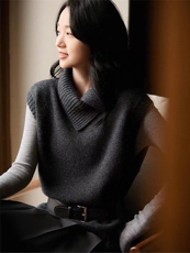 2025年秋季时尚百搭通勤简约休闲叠领马甲，女装马甲，晨旭羊绒