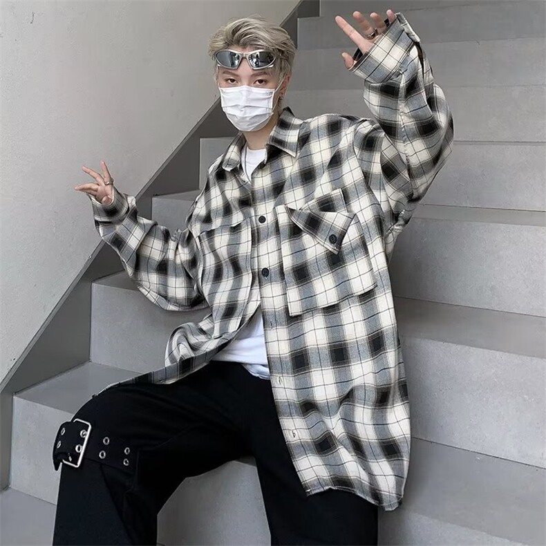 格子衬衫男长袖韩版潮流文艺帅气2023秋季新款ins外套CY529-P35,男装衬衫,星座412-3