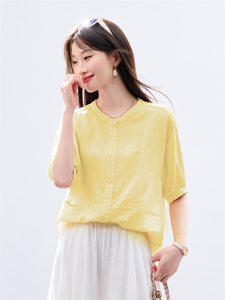 现货2026夏装新款休闲透气舒适女士短袖衬衣,女装衬衫,木子恋