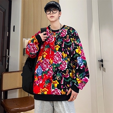 W1圆领大花大码卫衣拼接外套男撞色休闲套头衫潮团队服火锅店，女装短外套，星座115A(原星座507）