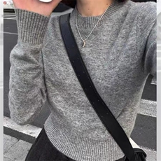 时尚百搭短款圆领羊毛衫简约显瘦女士针织毛衣秋季必备单品，女装羊毛衫，泰沅羊绒