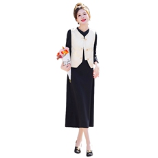 新中式连衣裙2025春新款高级感小香风气质马甲黑色长袖打底套装裙，女装套装/套裙，奕薇雅