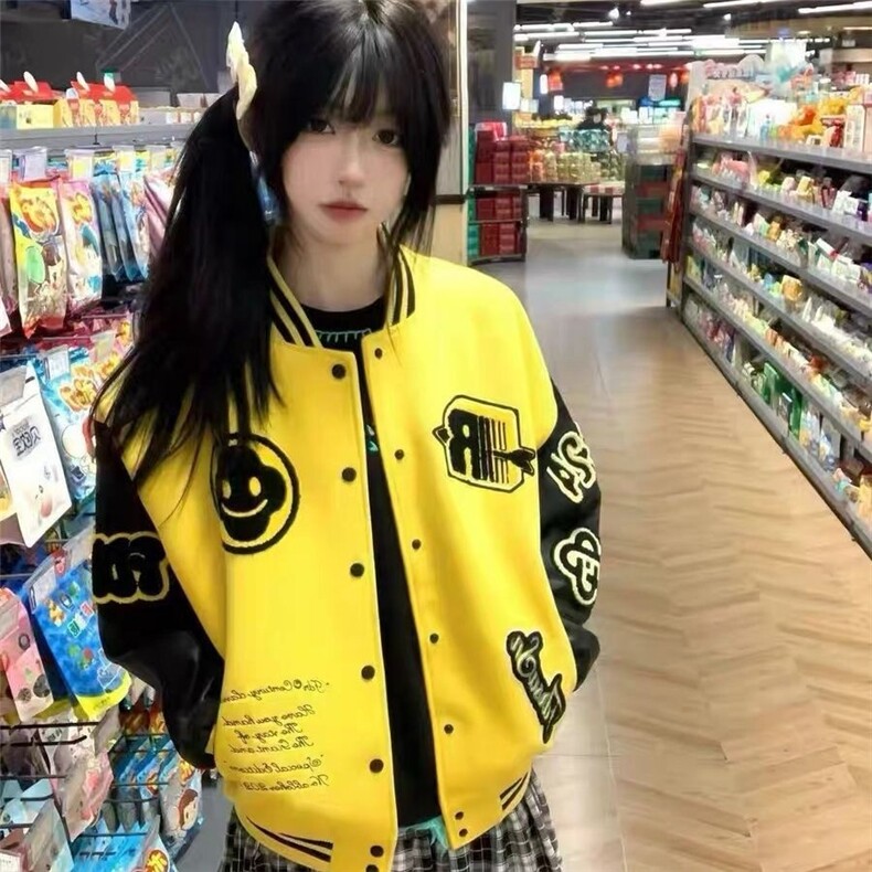 美式复古字母刺绣棒球服外套女春秋新款宽松休闲百搭设计感夹克潮,男装夹克,星座506A