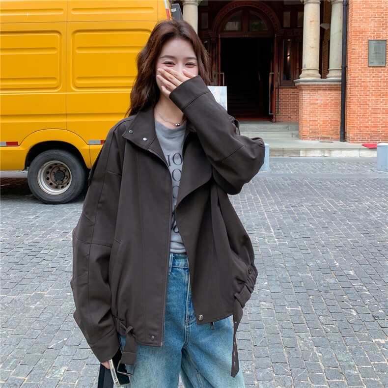 咖色休闲工装麂皮绒外套女春秋2025新款小个子巨好看减龄流行上衣,女装短外套,2C050