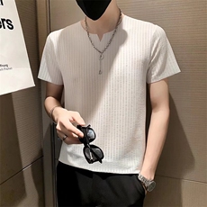 男士短袖t恤V领T恤纯色冰丝冰感修身半袖夏季韩版体恤T545-P30，男装T恤，星座1116A-2（原606A-1）