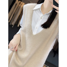 中长款羊毛针织马甲背心女秋冬2024新款100羊毛坎肩毛衣叠穿，女装马甲，美雪羊绒