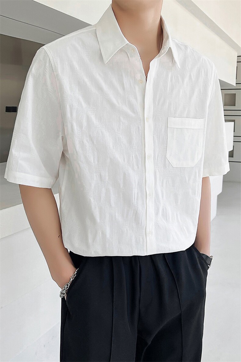 大货23提花工艺纯棉短袖衬衫男士半袖宽松休闲衬衣DJ8919P55,男装T恤,电商B413