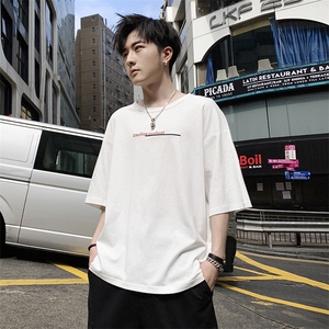 2021夏季新款短袖t恤男潮流港风休闲五分中袖上衣服 DS341TP25图片