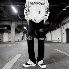 2023春装新款小众高街暗黑风腰果花破洞牛仔裤B221-LK22006-P50，男装牛仔裤，电商B221