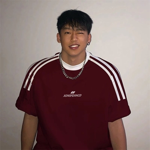 夏季美式高街重磅纯棉三条杠织带撞色男女短袖T恤ZD389-特P30图片