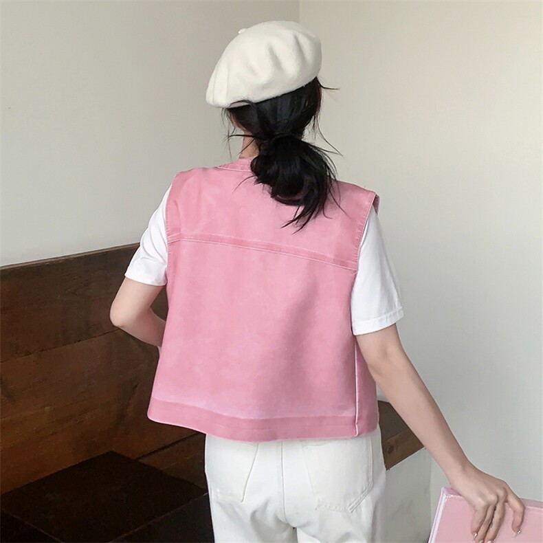 2024春装新款率性气质感多口袋皮马甲,女装皮衣,美拉德工厂直营店