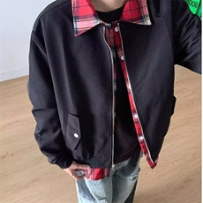 美式复古格子拼接假两件夹克男女设计感情侣工装外套HH887P68，男装夹克，星座1013-5