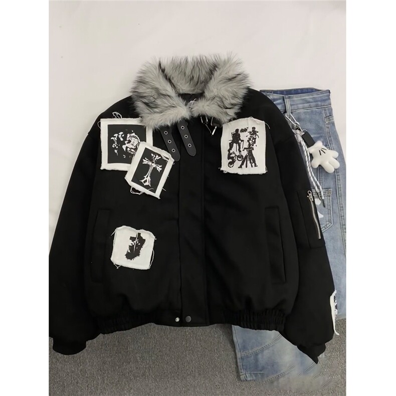 网图美潮贴布绣座山雕棉服外套W1952/特P115,男装棉衣,电商B350