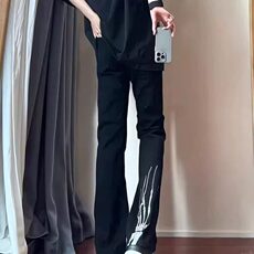 欧美高街裤子设计感骷髅手爪刺绣痞帅牛仔裤男秋季微喇直筒裤，男装牛仔裤，星座218-1（原230）