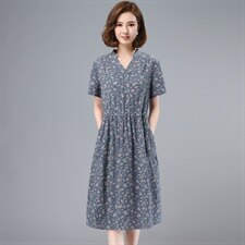 2021夏季新款简约时尚气质减龄小V领抽绳系带收腰碎花连衣裙，女装连衣裙，鑫鑫格