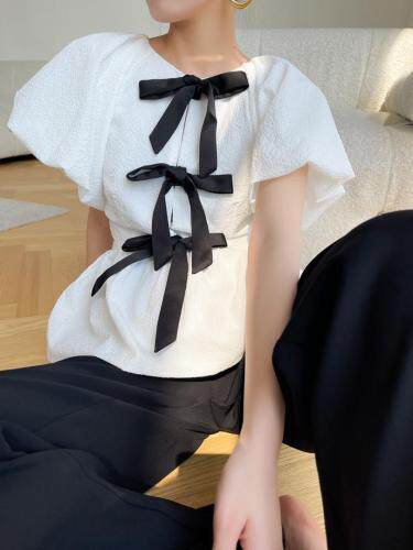 【新款】前片大蝴蝶结泡泡袖上衣，女装，LION&CAT(2F)