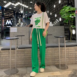 运动套装女时尚潮流舒适两件套2022年夏季韩版休闲白搭T恤阔腿裤图片