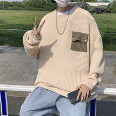 小众设计感口袋拼接撞色毛衣男潮流时尚套头圆领针织衫M744，男装针织衫/毛衣，星座1116A-1（原606A）