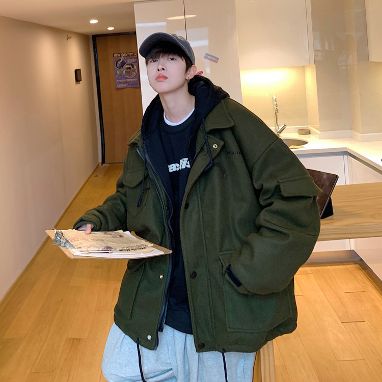 MY056-P145工装多口袋假两件设计呢料加厚夹棉棉衣男控165，男装棉衣，星座1408-1