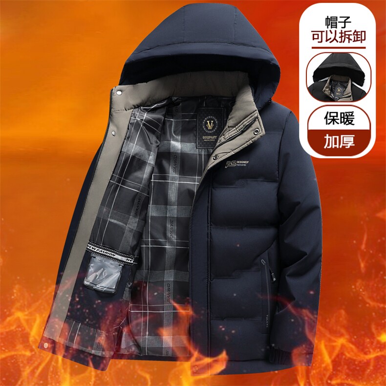 冬季棉衣休闲加厚保暖棉服中长款爸爸装可脱卸帽商务棉袄大码男图片