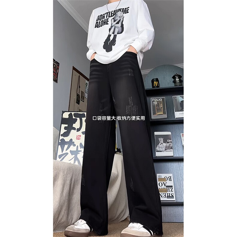 美式高街长裤牛仔裤男士做旧设计宽松直筒裤25XK67067特批35,男装牛仔裤,电商A042