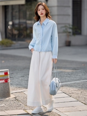 2026年春季小众设计衬衫刺绣花苞下摆减龄时尚休闲套装，女装套装/套裙，深水步