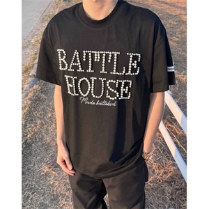 复古钉珠字母短袖T恤男女夏季情侣潮高街宽松半袖上衣 TX09图片