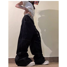 [008]多扣宽松阔腿裤男休闲慵懒风直筒牛仔裤A079-N7024-P49，男装牛仔裤，电商A079