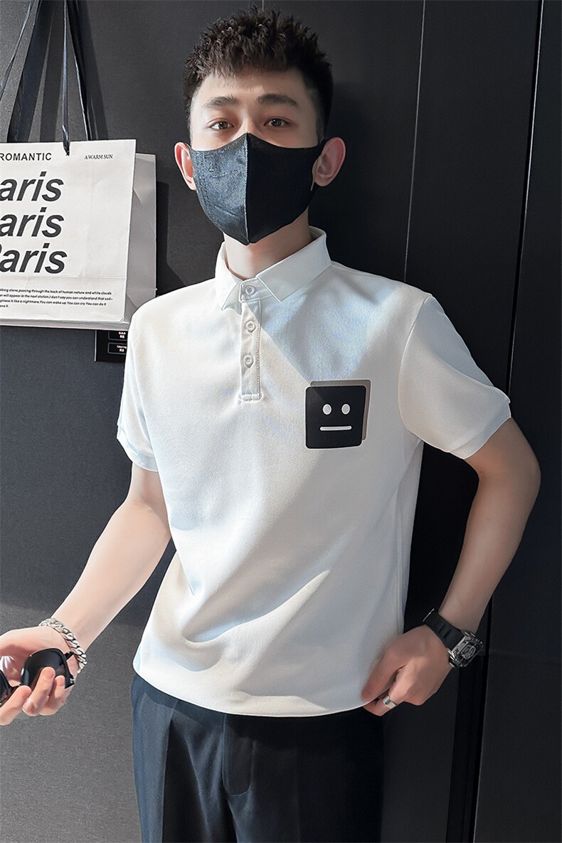 社会小伙夏季男士翻领Polo衫笑脸印花短袖体恤半袖上衣C208-8887,男装T恤,电商C208