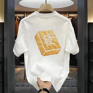 潮流袖扣重磅痞帅宽松男款圆领T恤个性纯棉麻将夏季百搭潮牌短袖,男生粉红衬衫搭配什么颜色裤子图片