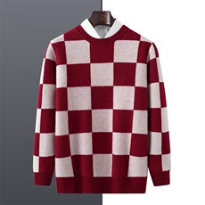 2025年秋季圆领长袖时尚都市方格，男装羊毛衫，牧绒家园