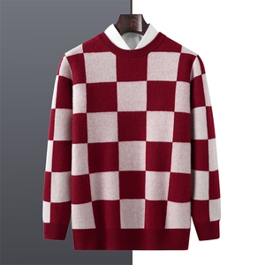 2025年秋季圆领长袖时尚都市方格，男装羊毛衫，牧绒家园