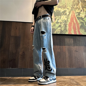 k1079-p55-控78 M-5XL 现货oversize cleanfit风黄泥牛仔裤破洞图片