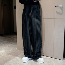 秋冬新款高克重加厚针织条纹弯刀阔腿长裤男潮K1006-P78加绒P88，男装卫衣，电商B267